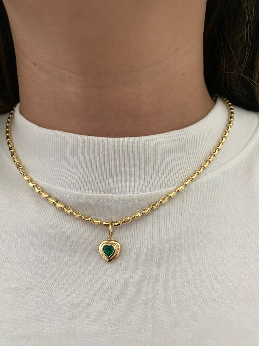 14K Gold Double Bezel Emerald Heart Charm