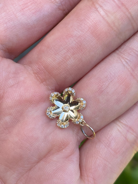 14k diamond flower charm pendant