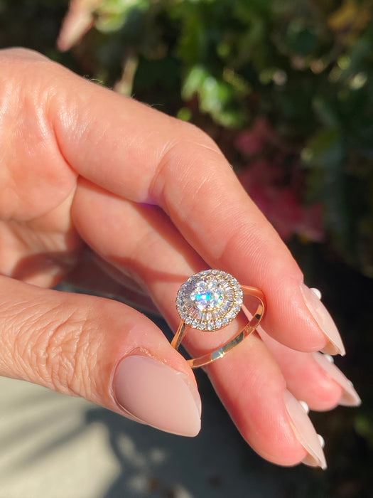 18k diamond round baguette ring size 7