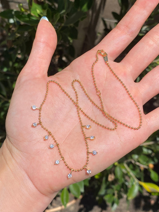 Vintage 18K Gold Bead Necklace with 0.9 TCW Diamond Charms
