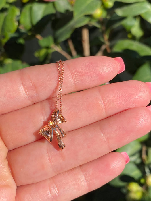 14k rose gold diamond bow necklace