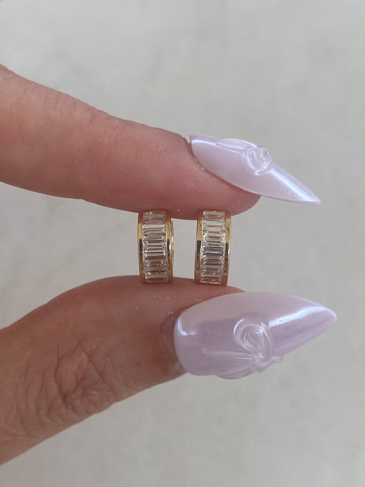 14K Gold Bezel Set Lab Diamond Emerald Cut Huggie Earrings – 1.7 CTW