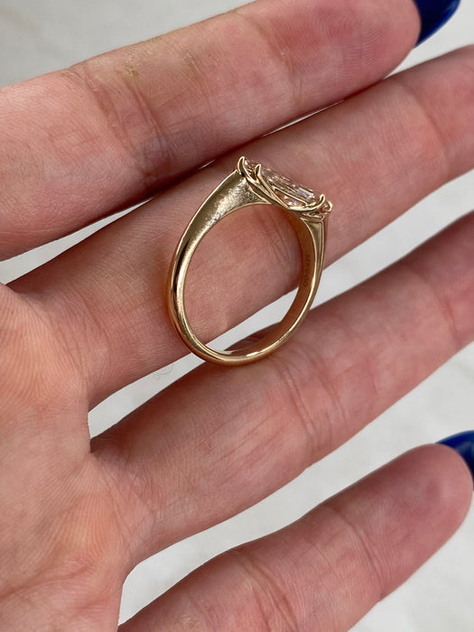14K Light Champagne Shield-Cut Lab Diamond Ring