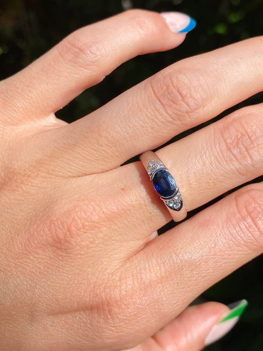 Platinum blue sapphire diamond ring size 5.75