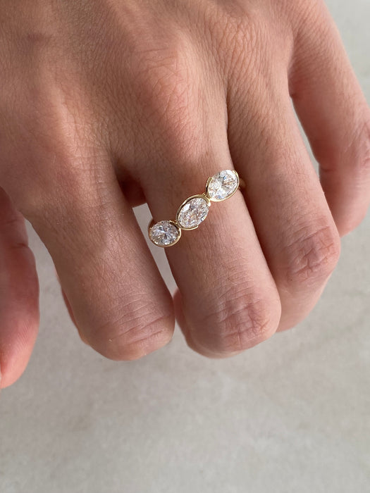 14K Gold Three Oval Lab Diamond Ring | 1.63 TCW