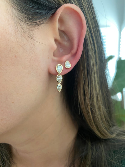 14k bezel set 3.3 carat lab diamond pear earrings