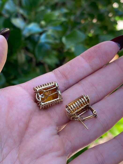 14k citrine diamond omega back earrings