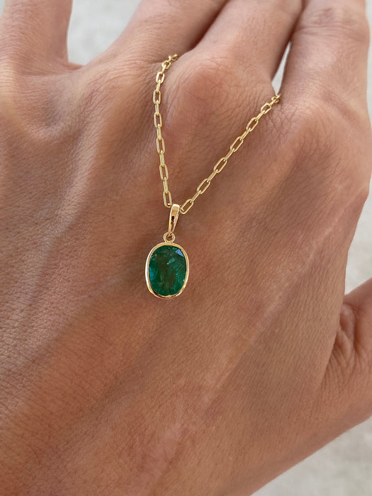 14K Gold Bezel-Set Oval Emerald Charm – 1.45 Carats emerald charm
