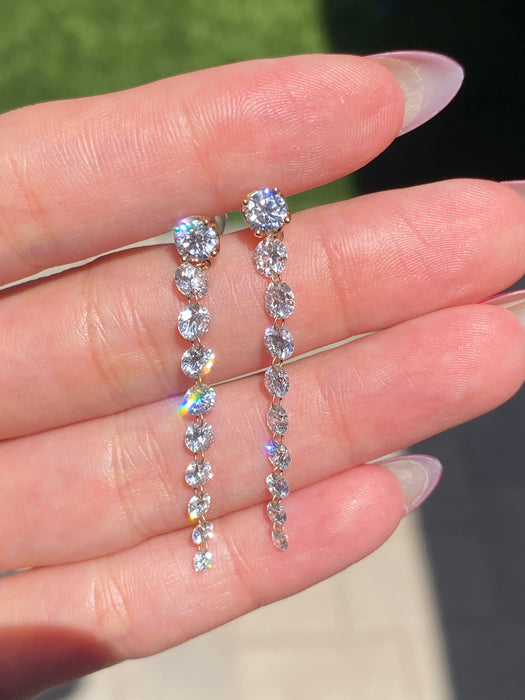 14K Gold Graduated Lab Diamond Dangle Earrings