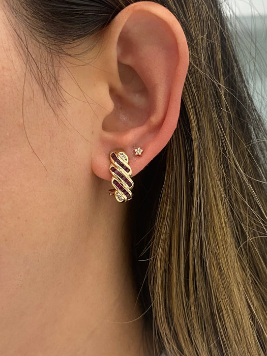 Vintage 14K Ruby & Diamond Braided Earrings