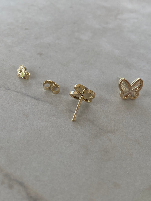10K Gold Fluted Rainbow Butterfly Stud Earrings