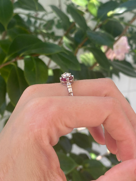 Platinum 900 diamond ruby ring size 6.75