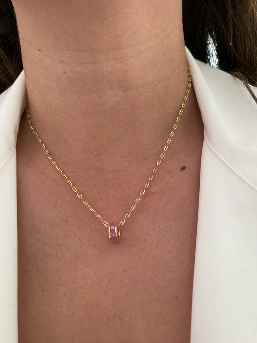 14k baguette pink sapphire rondelle charm spacer