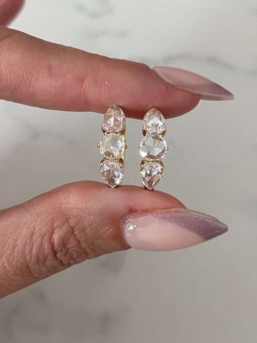 14K Rose Cut Lab Diamond Huggie Earrings