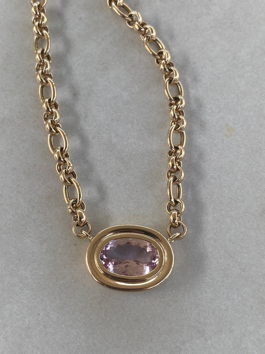 14K East-to-West 3.3 Carat Morganite Double-Bezel Trombone Necklace