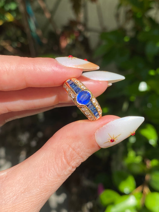 Vintage 18K 1.9 TCW Blue Sapphire & Diamond Ring Size 6.25