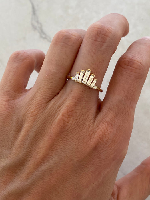 14K Baguette Lab Diamond Crown Ring