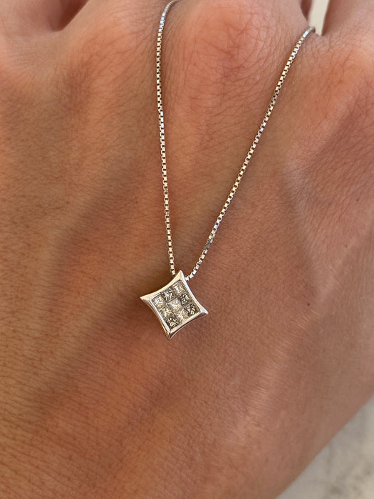 Vintage 18K White Gold Invisible-Set Princess Cut Diamond Slider Pendant