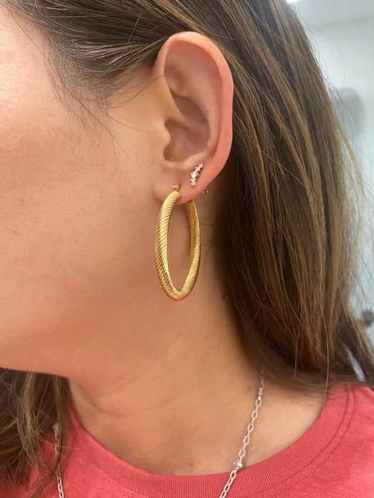 14K Vintage Ribbed Croissant Hoop Earrings