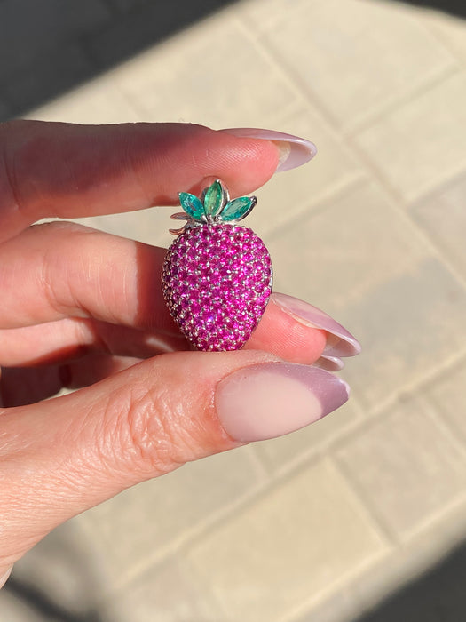 14k white gold ruby and emerald strawberry charm