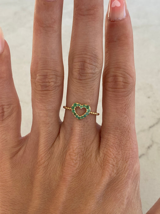14K Gold Natural Emerald Heart Ring Size 6