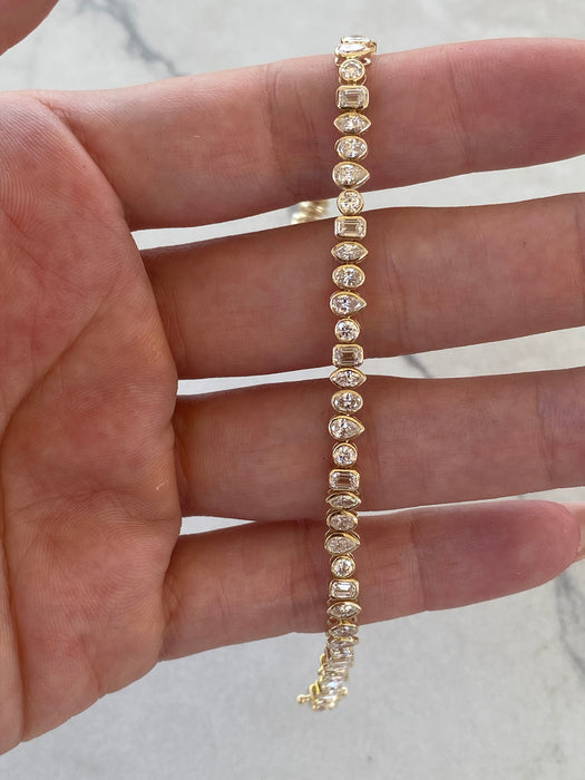 14K Gold 4 TCW Multi-Shape Lab Diamond Bezel Bracelet