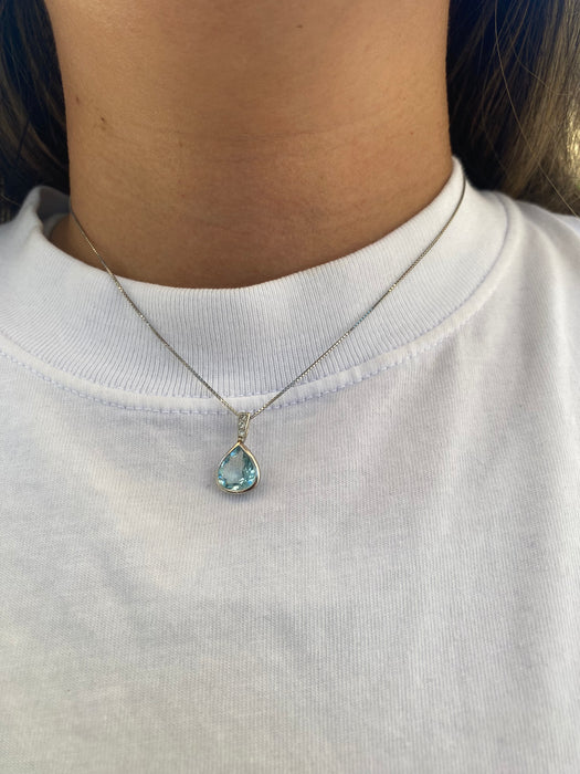 Vintage Platinum 850 Aquamarine & Diamond Pendant