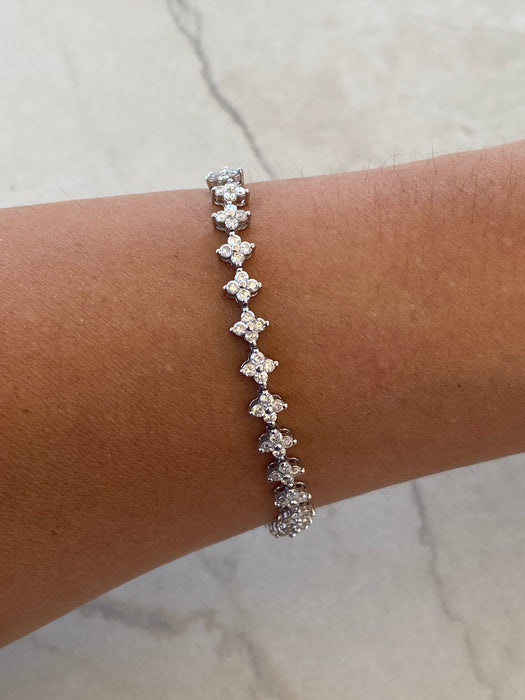 Vintage Platinum Diamond Flower Tennis Bracelet | 3.00 TCW Natural Diamonds