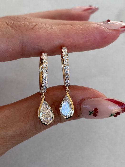 14K Gold Lab Diamond Step-Cut Drop Hoop Earrings – 2.7 TCW