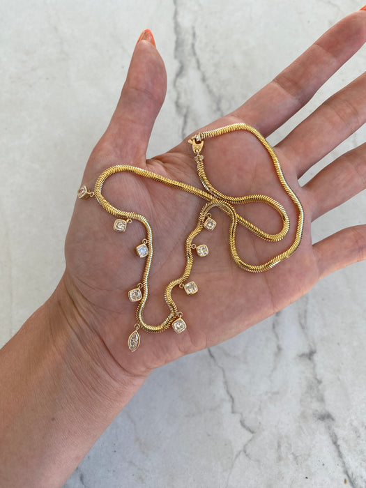 14K Gold 2 Carat Lab Diamond Station Snake Chain Necklace