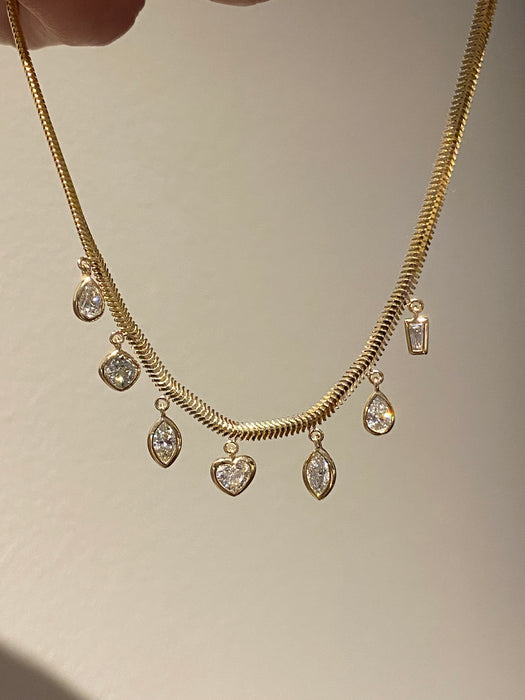 14K Gold Lab Diamond Charm Snake Chain Necklace