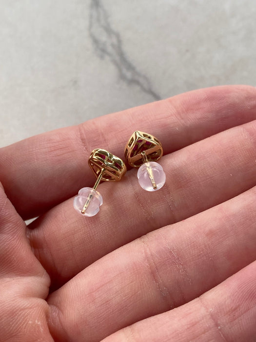 14K Gold Invisible-Set Natural Ruby Heart Stud Earrings