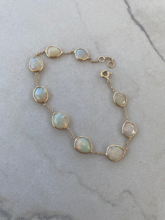 14K Natural Opal Bezel Station Bracelet