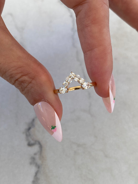 14K Oval & Round Lab Diamond Chevron Ring