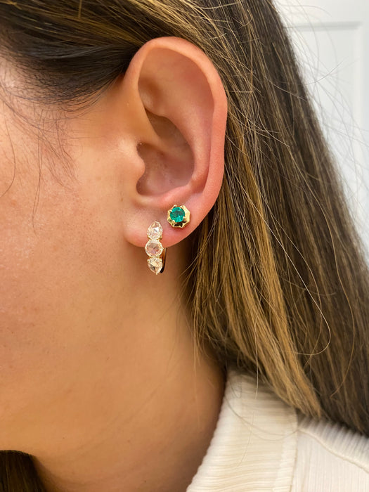 14K Rose Cut Lab Diamond Huggie Earrings