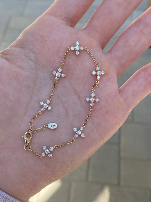 14K Lab Diamond Star Flower Bracelet – 1.1 Carat VS-F Diamonds – Adjustable 6-7”