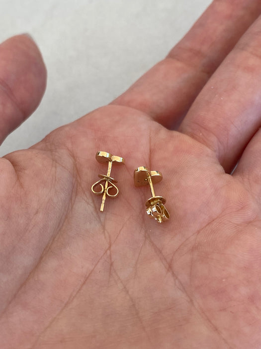 14K Gold Pink Enamel Diamond Heart Stud Earrings