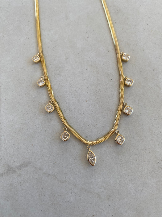 14K Gold 2 Carat Lab Diamond Station Snake Chain Necklace