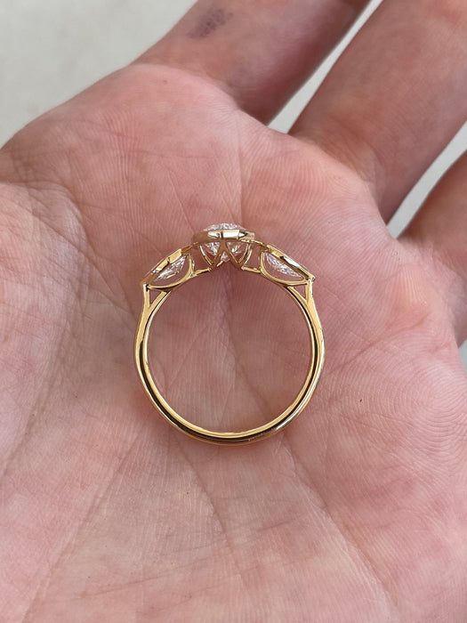 14K Gold Bezel Set Step Cut Lab Diamond Oval & Pear Ring