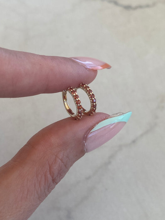 14K Natural Garnet Huggie Earrings