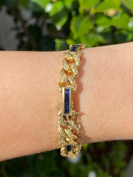 18k diamond blue sapphire curb bracelet