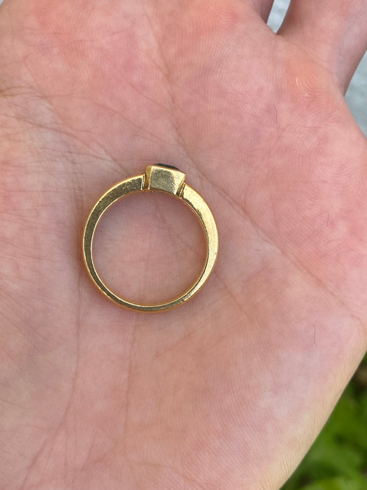 Vintage 18K Gold Bezel Set Emerald & Diamond Ring