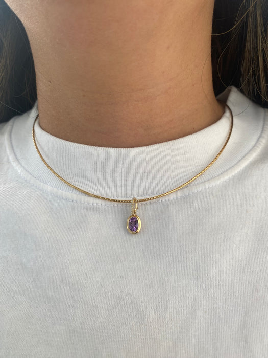 14K Gold Amethyst & Diamond Double Bezel Charm