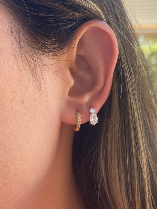 14K Gold Green Tsavorite Garnet Hexagon Huggie Earrings