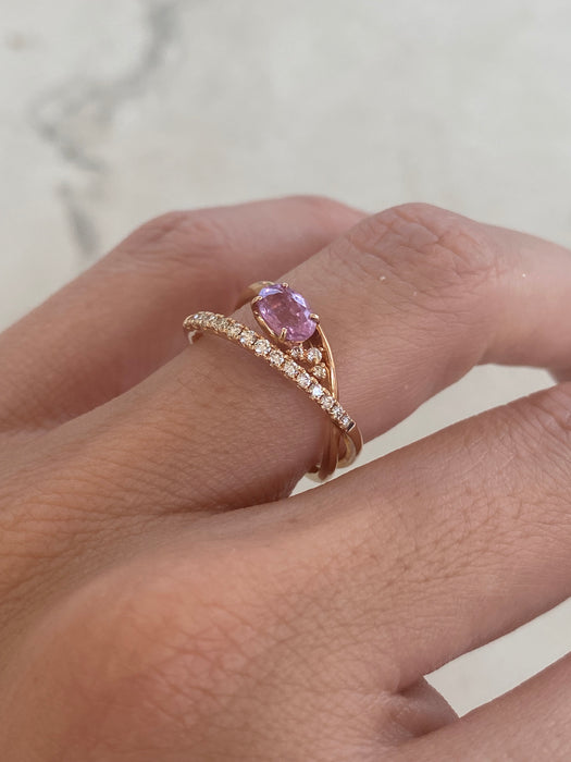 Vintage 18K Rose Gold Pink Sapphire Diamond Ring