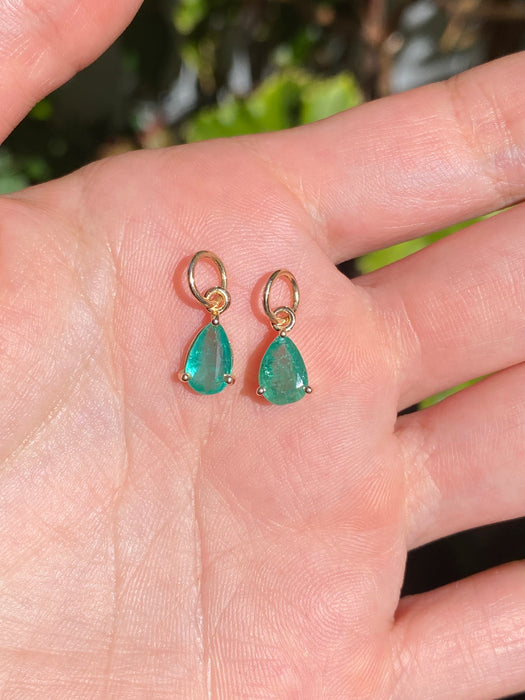 14K Gold Pear Cut Emerald Charm Pendant