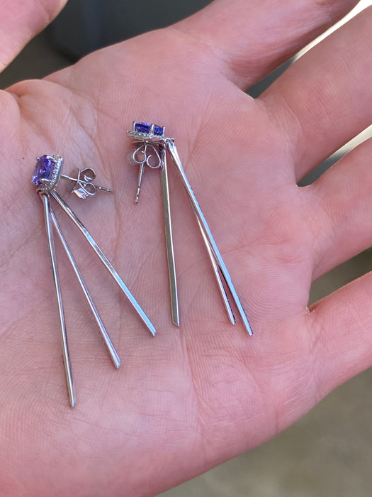 14K White Gold Tanzanite & Diamond Drop Earrings – Black & White Diamond Accents (1.3 TCW)