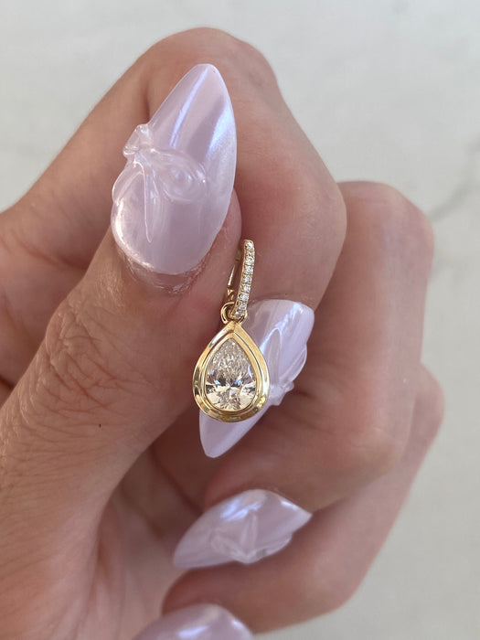 14K Gold Double Bezel Lab Diamond Pear Cut Pendant