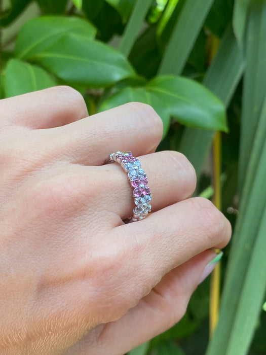 14k white gold pink tourmaline and white topaz flower ring size 9