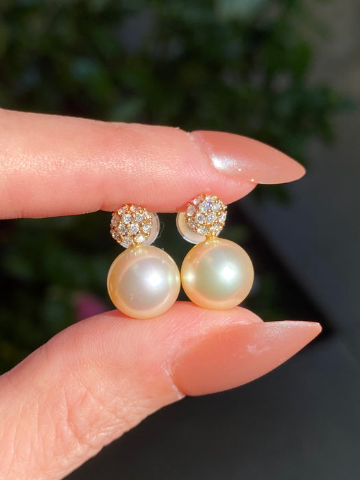 Vintage 18K Gold Diamond & Pearl Earrings
